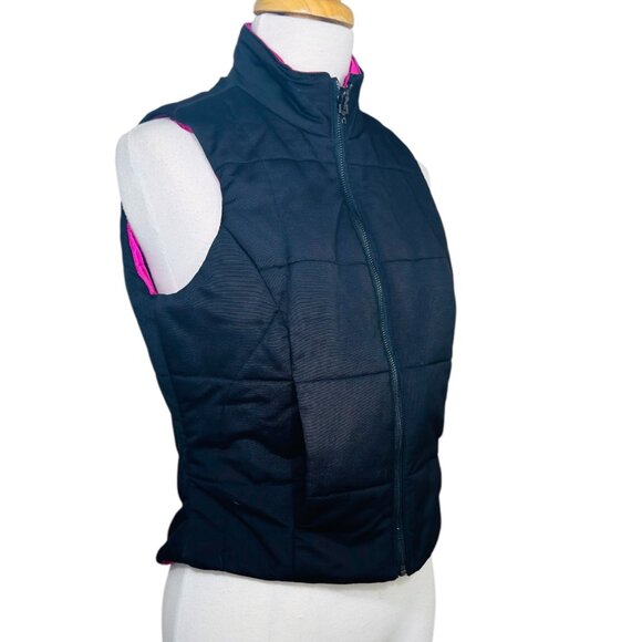 Kenneth Cole Womens Puffer Vest Black & Pink Satin Lined S - Picture 7 of 10